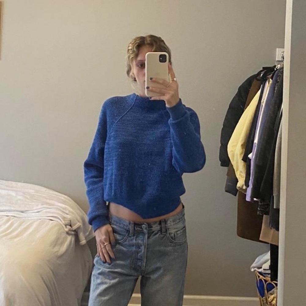 Free People blue mock neck sweater